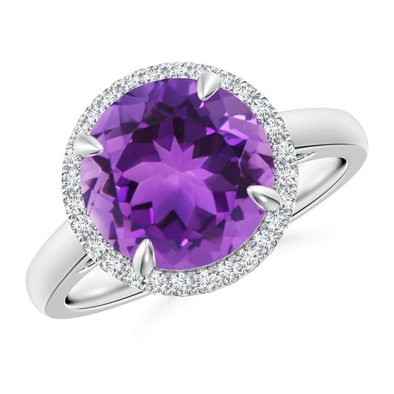 ANGARA Natural 3.2 Ct. Amethyst with Diamond Halo Ring in 14K White Gold for Women (Ring Size: 11.5)