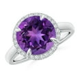 thumbnail image 1 of ANGARA Natural Round 3.2 ct Amethyst Cathedral Ring with Diamond Halo in 14K White Gold for Women (Size-10mm) | February Birthstone, Anniversary, Jewelry Gift for Women | Natural Amethyst Ring, 1 of 9
