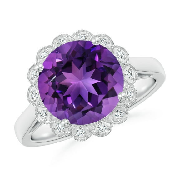 ANGARA Natural 3.2 ct Amethyst Scalloped Halo Ring in 14K White Gold for Women (Size-10mm) | February Birthstone, Birthday, Anniversary, Jewelry Gift for Women | Natural Amethyst Ring