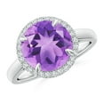 thumbnail image 1 of ANGARA Natural Round 3.2 ct Amethyst Cathedral Ring with Diamond Halo in 14K White Gold for Women (Size-10mm) | February Birthstone, Anniversary, Jewelry Gift for Women | Natural Amethyst Ring, 1 of 8