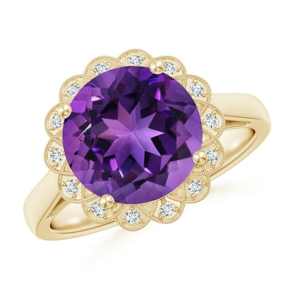 ANGARA Natural 3.2 Ct. Amethyst with Diamond Halo Ring in 14K Yellow Gold for Women (Ring Size: 11.5)