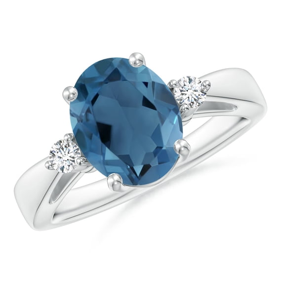 ANGARA Natural 3.25 ct London Blue Topaz Ring with Diamond in 925 Sterling Silver for Women (Size-10x8mm) | November Birthstone Jewelry for Women | London Blue Topaz Ring (Ring Size- 10.5)
