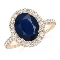 ANGARA Natural 3.3 Ct Oval Sapphire Halo Ring with Diamond Accents in 14K Rose Gold for Women (Size-10x8mm) | September Birthstone, Anniversary, Jewelry Gift for Women | Natural Blue Sapphire Ring