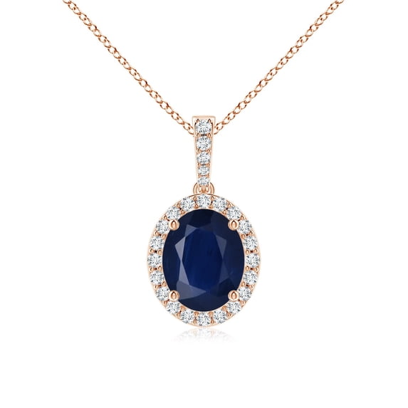 ANGARA Natural 3.3 Ct Vintage Style Oval Sapphire Halo Pendant in 14K Rose Gold for Women (Size-10x8mm) | September Birthstone, Anniversary, Jewelry Gift for Women | Natural Blue Sapphire Necklace