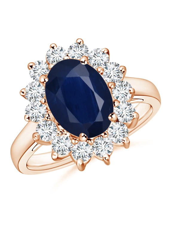 Natural 3.3 ct Blue Sapphire Ring with Diamond in 14K Rose Gold for Women (Size-10x8mm) | September Birthstone, Anniversary, Jewelry Gift for Women | Natural Sapphire Ring