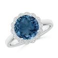 thumbnail image 1 of ANGARA Natural 3.3 ct London Blue Topaz Scalloped Halo Ring in 14K White Gold for Women (Size-9mm) | November Birthstone Jewelry for Women | London Blue Topaz Ring (Ring Size - 5), 1 of 11
