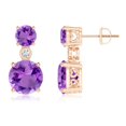 thumbnail image 1 of ANGARA Natural 3.4 ct Amethyst Two Stone Drop Earrings with Bezel Diamond in 14K Rose Gold for Women (Size-8mm) | February Birthstone, Anniversary, Jewelry Gift for Women | Natural Amethyst Earrings, 1 of 8