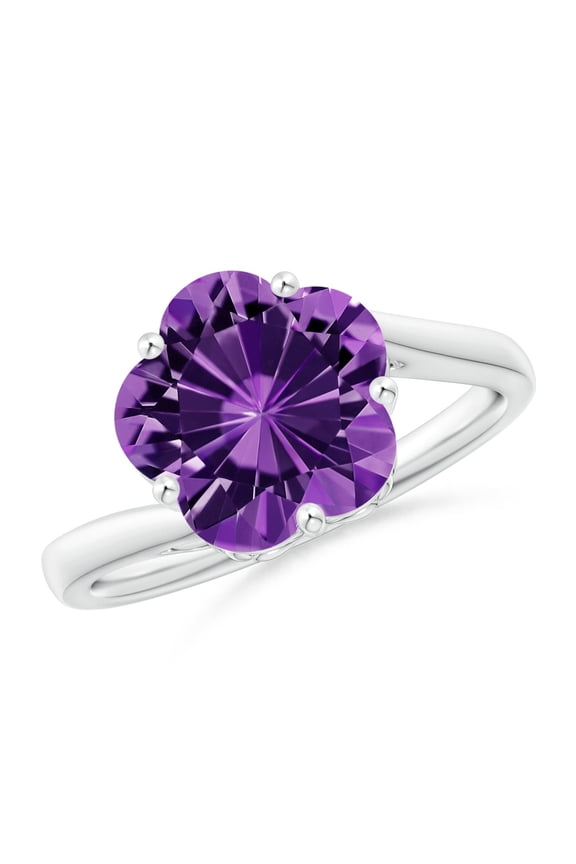 Natural Solitaire Five-Petal Flower 3.5 ct Amethyst Bypass Ring in 14K White Gold for Women (Size-10mm) | February Birthstone, Anniversary, Jewelry Gift for Women | Natural Amethyst Ring