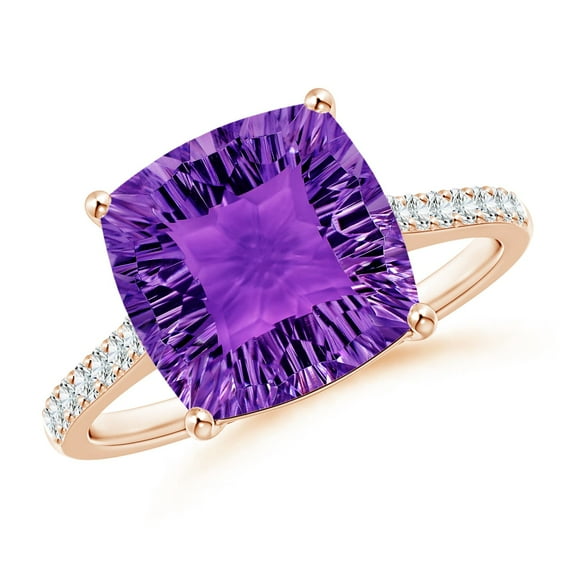 ANGARA Natural Cushion 3.5 ct Amethyst Cocktail Ring with Diamonds in 14K Rose Gold for Women (Size-10mm) | February Birthstone, Birthday, Anniversary, Jewelry Gift for Women | Natural Amethyst Ring