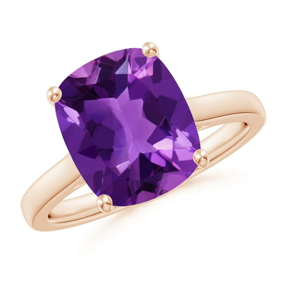 ANGARA Natural Cushion 3.5 ct Amethyst Solitaire Ring with Hidden Accents in 14K Rose Gold for Women (Size-11x9mm) | February Birthstone, Anniversary, Jewelry Gift for Women | Natural Amethyst Ring