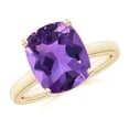 thumbnail image 1 of ANGARA Natural Cushion 3.5 ct Amethyst Solitaire Ring with Hidden Accents in 14K Yellow Gold for Women (Size-11x9mm) | February Birthstone, Anniversary, Jewelry Gift for Women | Natural Amethyst Ring, 1 of 11