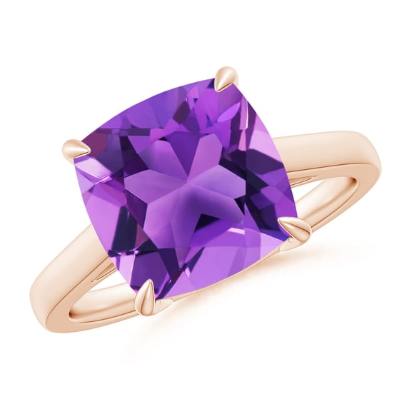 ANGARA Natural Classic Solitaire Cushion 3.65 ct Amethyst Cocktail Ring in 14K Rose Gold for Women (Size-10mm) | February Birthstone, Anniversary, Jewelry Gift for Women | Natural Amethyst Ring