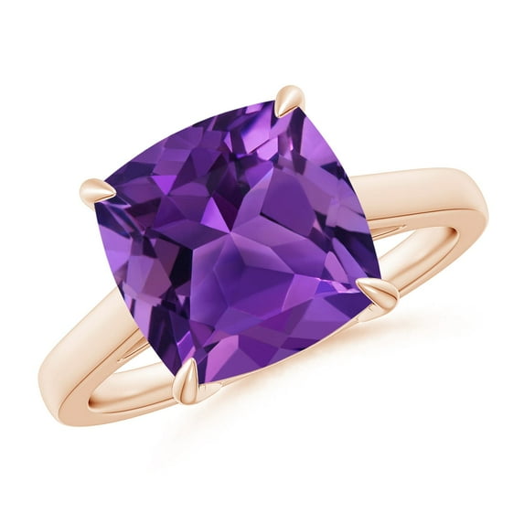 ANGARA Natural Classic Solitaire Cushion 3.65 ct Amethyst Cocktail Ring in 14K Rose Gold for Women (Size-10mm) | February Birthstone, Anniversary, Jewelry Gift for Women | Natural Amethyst Ring