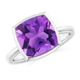 thumbnail image 1 of ANGARA Natural Bezel-Set Solitaire Cushion 3.65 ct Amethyst Ring in 14K White Gold for Women (Size-10mm) | February Birthstone, Birthday, Anniversary, Jewelry Gift for Women | Natural Amethyst Ring, 1 of 10