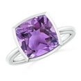 thumbnail image 1 of ANGARA Natural Bezel-Set Solitaire Cushion 3.65 ct Amethyst Ring in 14K White Gold for Women (Size-10mm) | February Birthstone, Birthday, Anniversary, Jewelry Gift for Women | Natural Amethyst Ring, 1 of 10