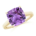 thumbnail image 1 of ANGARA Natural Classic Solitaire Cushion 3.65 ct Amethyst Cocktail Ring in 14K Yellow Gold for Women (Size-10mm) | February Birthstone, Anniversary, Jewelry Gift for Women | Natural Amethyst Ring, 1 of 8