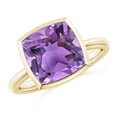 thumbnail image 1 of ANGARA Natural Bezel-Set Solitaire Cushion 3.65 ct Amethyst Ring in 14K Yellow Gold for Women (Size-10mm) | February Birthstone, Birthday, Anniversary, Jewelry Gift for Women | Natural Amethyst Ring, 1 of 10