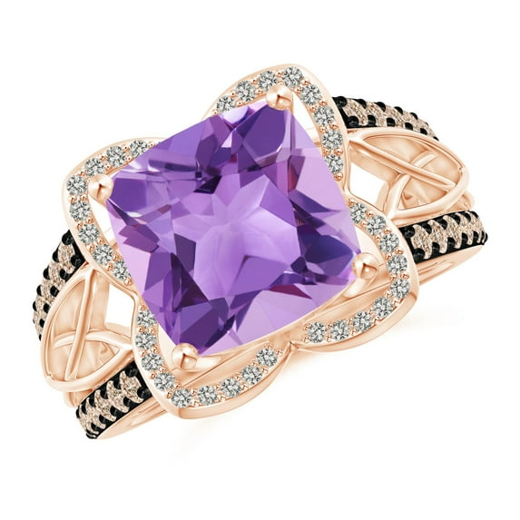 ANGARA Natural 3.65 Ct. Amethyst with Brown Diamond Fashion Ring in 14K Rose Gold for Women (Ring Size: 3.5)