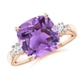 thumbnail image 1 of ANGARA Natural Cushion 3.65 ct Amethyst Solitaire Ring with Diamond Accents in 14K Rose Gold for Women (Size-10mm) | February Birthstone, Anniversary, Jewelry Gift for Women | Natural Amethyst Ring, 1 of 9