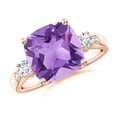 thumbnail image 1 of ANGARA Natural Cushion 3.65 ct Amethyst Solitaire Ring with Diamond Accents in 14K Rose Gold for Women (Size-10mm) | February Birthstone, Anniversary, Jewelry Gift for Women | Natural Amethyst Ring, 1 of 9
