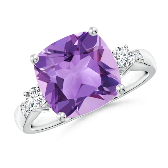 ANGARA Natural Cushion 3.65 ct Amethyst Solitaire Ring with Diamond Accents in 14K White Gold for Women (Size-10mm) | February Birthstone, Anniversary, Jewelry Gift for Women | Natural Amethyst Ring