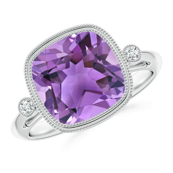 ANGARA Natural Bezel Set Cushion 3.65 ct Amethyst Ring in 14K White Gold for Women (Size-10mm) | February Birthstone, Anniversary, Jewelry Gift for Women | Natural Amethyst Ring