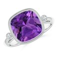 thumbnail image 1 of ANGARA Natural Bezel Set Cushion 3.65 ct Amethyst Ring in 14K White Gold for Women (Size-10mm) | February Birthstone, Anniversary, Jewelry Gift for Women | Natural Amethyst Ring, 1 of 11