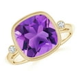 thumbnail image 1 of ANGARA Natural Bezel Set Cushion 3.65 ct Amethyst Ring in 14K Yellow Gold for Women (Size-10mm) | February Birthstone, Anniversary, Jewelry Gift for Women | Natural Amethyst Ring, 1 of 11