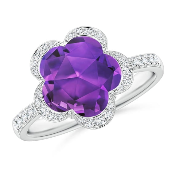 ANGARA Natural 3.7 Ct. Amethyst with Diamond Fashion Ring in 14K White Gold for Women (Ring Size: 11.5)