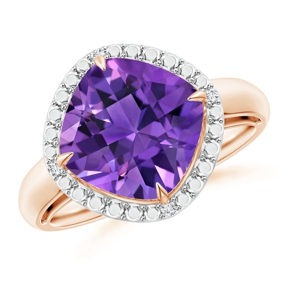 ANGARA Natural 3.7 Ct. Amethyst with Diamond Halo Ring in 14K Rose Gold for Women (Ring Size: 3.5)