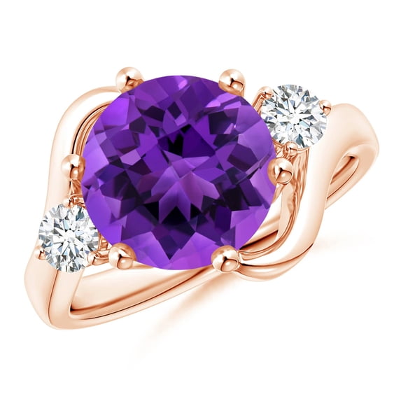 ANGARA Natural 3.72 Ct. Amethyst with Diamond Classic Ring in 14K Rose Gold for Women (Ring Size: 4)