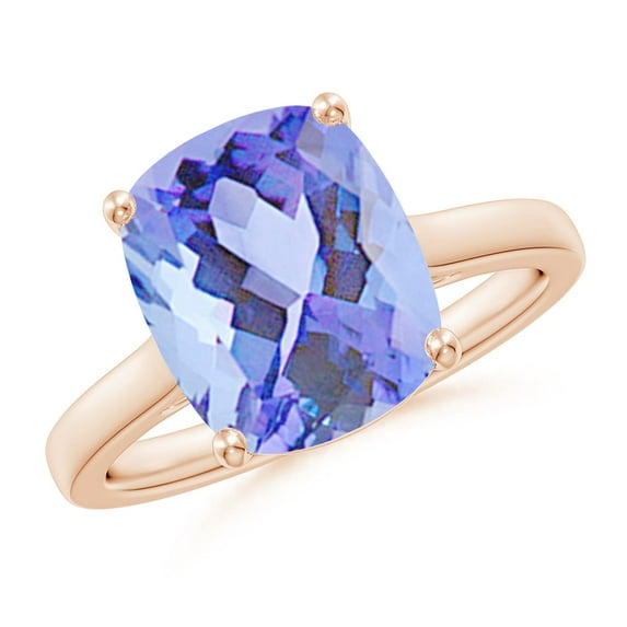 ANGARA Natural Cushion 3.8 ct Tanzanite Solitaire Ring with Hidden Accents in 14K Rose Gold for Women (Size-11x9mm) | December Birthstone, Anniversary, Jewelry Gift for Women | Natural Tanzanite Ring