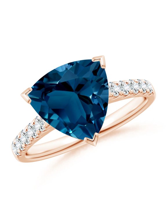 Natural 3.8 ct London Blue Topaz Ring with Diamonds in 14K Rose Gold for Women (Size-10mm) | November Birthstone, Anniversary, Jewelry Gift for Women | Natural London Blue Topaz Ring