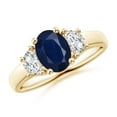 thumbnail image 1 of ANGARA Natural 3 Stone 1.55 ct Blue Sapphire and Half Moon Diamond Ring in 14K Yellow Gold for Women (Size-8x6mm) | September Birthstone, Anniversary, Jewelry Gift for Women | Natural Sapphire Ring, 1 of 10