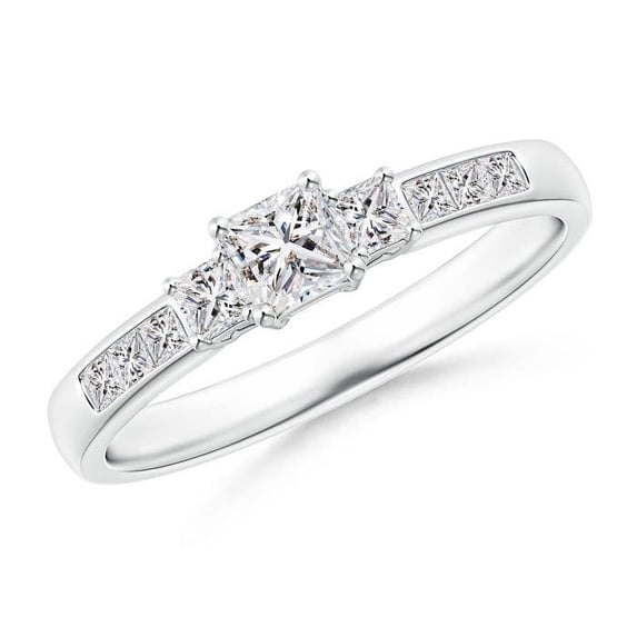 ANGARA Natural 3 Stone Diamond Promise Ring in 14K White Gold for Women (Size-3.5mm| Color-I-J| Clarity-I1-I2) | April Birthstone, Anniversary, Jewelry Gift for Women | Natural Diamond Ring