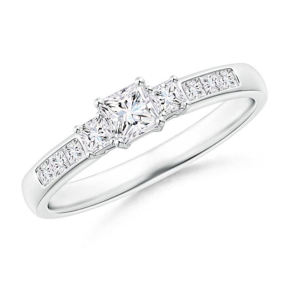 ANGARA Natural 3 Stone Princess-Cut Diamond Promise Ring in 14K White Gold for Women (Size-3.5mm| Color-G| Clarity-VS2) | April Birthstone, Anniversary, Jewelry Gift for Women | Natural Diamond Ring