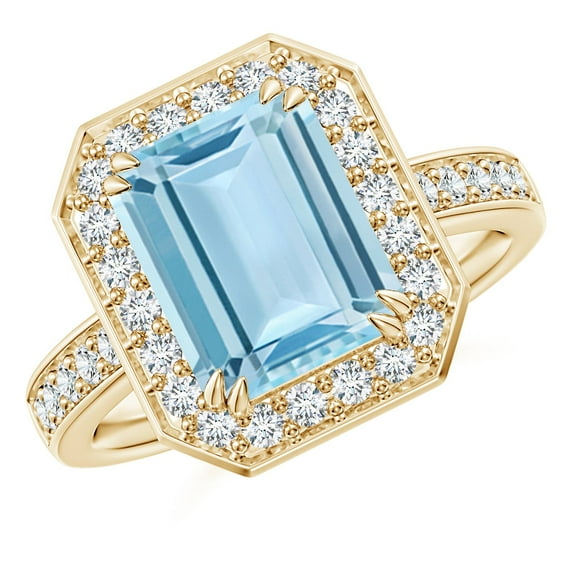 ANGARA Natural 3 ct Aquamarine Engagement Ring with Diamond Halo in 14K Yellow Gold for Women (Size-10x8mm) | March Birthstone, Anniversary, Jewelry Gift for Women | Natural Aquamarine Ring