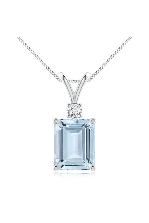 Natural 3 ct Aquamarine Solitaire Pendant with Diamond in 14K White Gold for Women (Size-10x8mm) | March Birthstone, Anniversary, Jewelry Gift for Women | Natural Aquamarine Necklace