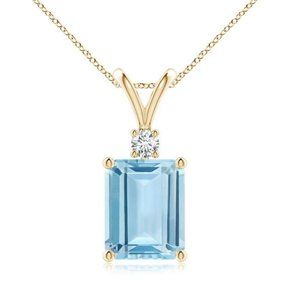 ANGARA Natural 3 ct Aquamarine Solitaire Pendant with Diamond in 14K Yellow Gold for Women (Size-10x8mm) | March Birthstone, Anniversary, Jewelry Gift for Women | Natural Aquamarine Necklace