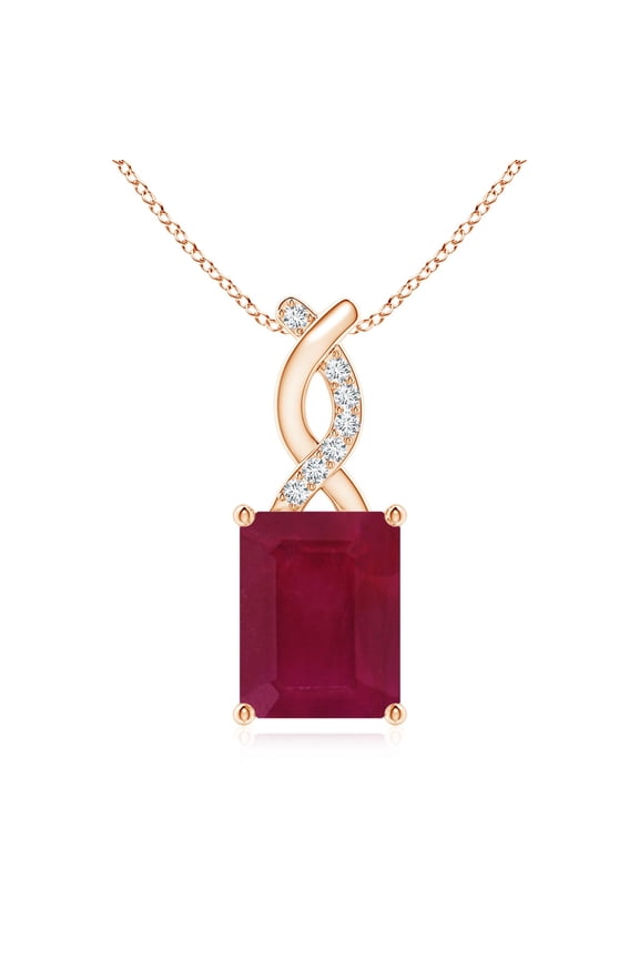 Natural 3 ct Ruby Pendant with Diamond Entwined Bale in 14K Rose Gold for Women (Size-9x7mm) | July Birthstone, Birthday, Anniversary, Jewelry Gift for Women | Natural Ruby Necklace
