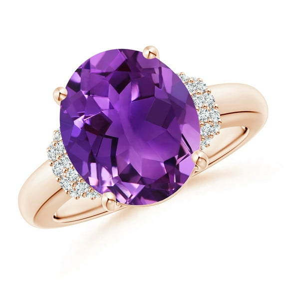 ANGARA Natural 4.3 Ct. Amethyst with Diamond Classic Ring in 14K Rose Gold for Women (Ring Size: 6)