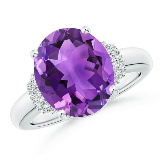 ANGARA Natural 4.3 Ct. Amethyst with Diamond Classic Ring in 14K White Gold for Women (Ring Size: 4.5)