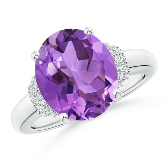 ANGARA Natural 4.3 Ct. Amethyst with Diamond Classic Ring in 14K White Gold for Women (Ring Size: 8.5)