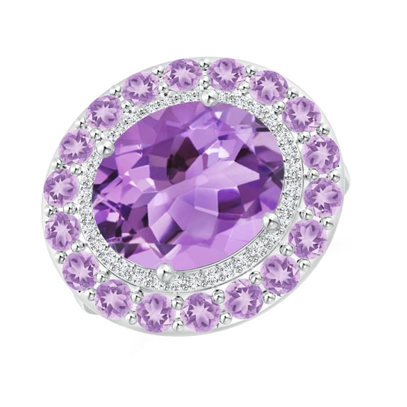 ANGARA Natural Sideways Oval 4.3 ct Amethyst Double Halo Cocktail Ring in 14K White Gold for Women (Size-12x10mm) | February Birthstone, Anniversary, Jewelry Gift for Women | Natural Amethyst Ring
