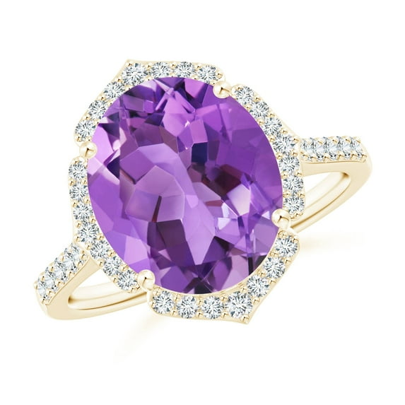 ANGARA Natural 4.3 Ct. Amethyst with Diamond Halo Ring in 14K Yellow Gold for Women (Ring Size: 11.5)