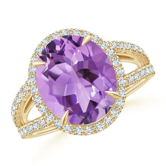ANGARA Natural 4.3 Ct. Amethyst with Diamond Halo Ring in 14K Yellow Gold for Women (Ring Size: 3.5)