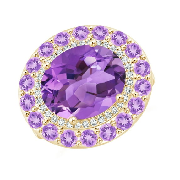ANGARA Natural Sideways Oval 4.3 ct Amethyst Double Halo Cocktail Ring in 14K Yellow Gold for Women (Size-12x10mm) | February Birthstone, Anniversary, Jewelry Gift for Women | Natural Amethyst Ring