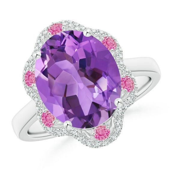 ANGARA Natural 4.3 Ct. Amethyst with Pink Sapphire Halo Ring in 14K White Gold for Women (Ring Size: 11)