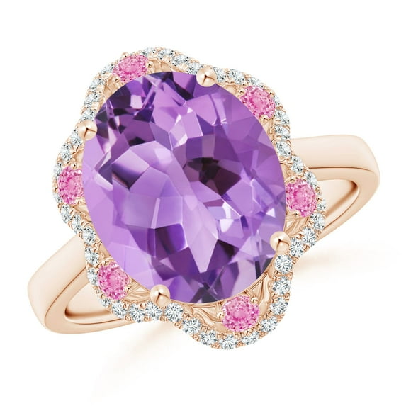 ANGARA Natural 4.3 ct Amethyst Floral Ring with Reverse Tapered Shank in 14K Rose Gold for Women (Size-12x10mm) | February Birthstone, Anniversary, Jewelry Gift for Women | Natural Amethyst Ring