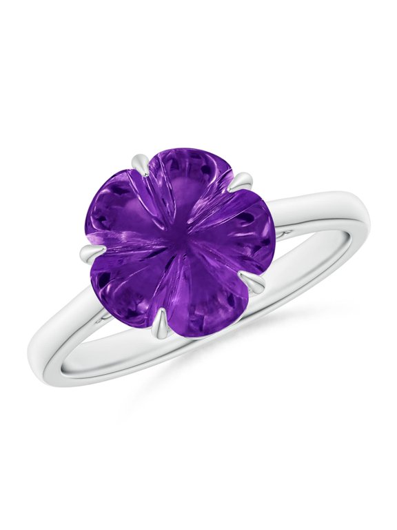 Natural Five-Petal Flower 4.4 ct Amethyst Solitaire Ring in 14K White Gold for Women (Size-10mm) | February Birthstone, Birthday, Anniversary, Jewelry Gift for Women | Natural Amethyst Ring